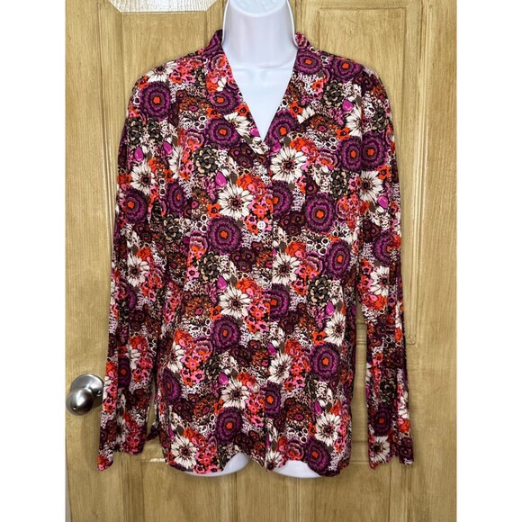 Vera Bradley Rosewood Button Down Long Sleeve Top With Collar Medium - Picture 1 of 8